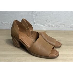 Sole Society Peep Toe Block Heel Sandals Tan Leather Women's Size 10 Comfort